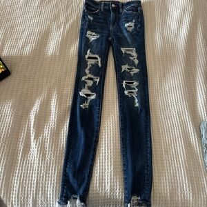 American Eagle Outfitters Blue Skinny Jeans with Distressed Detailing